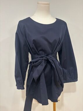 Boden Navy Long-Sleeve Tie-Waist Dress
